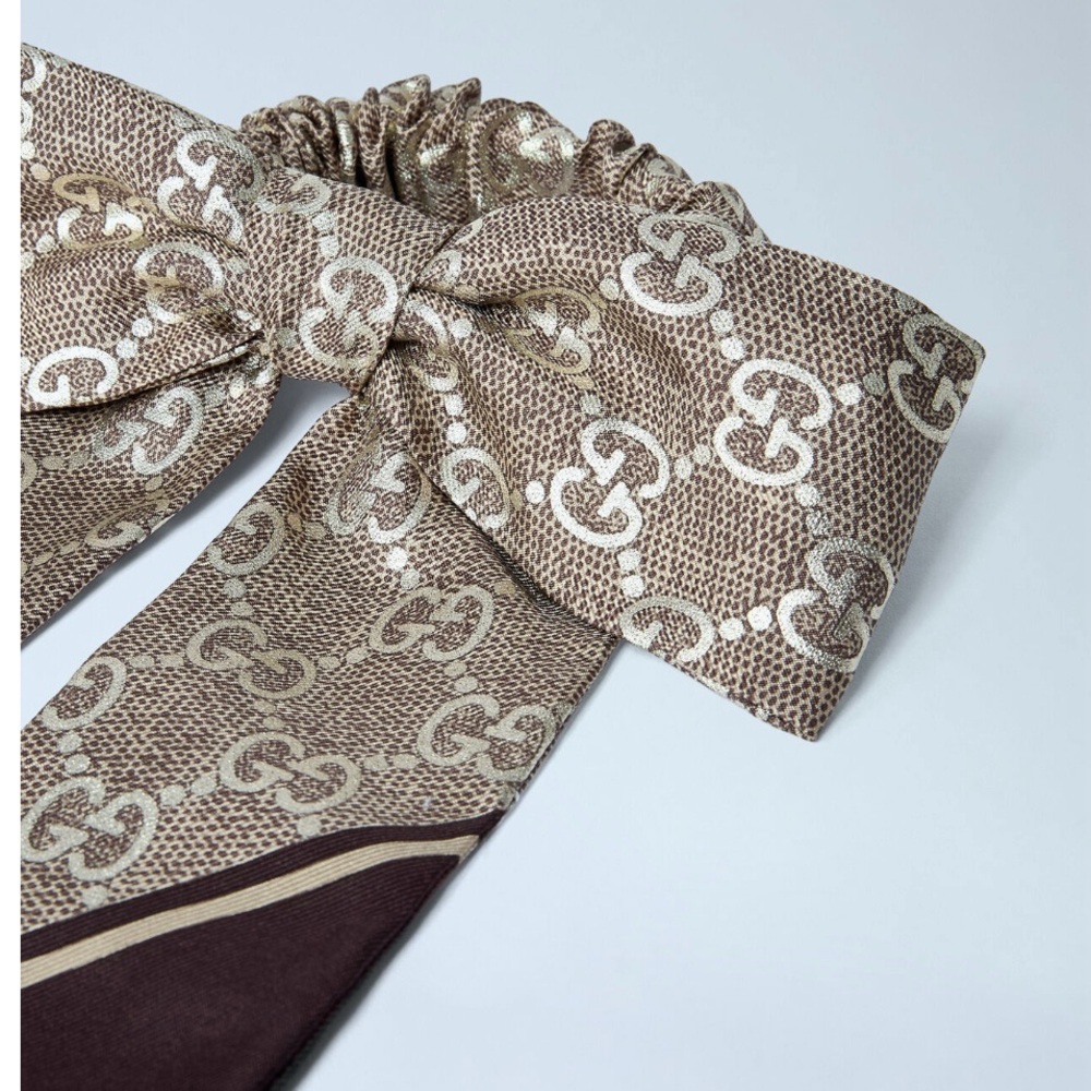 GUCCI GG logo silk bow scrunchie hair tie - Picture 2 of 4